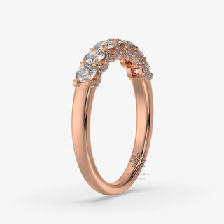 Seven Round Cut Moissanite Hidden Halo Half Eternity Wedding Band in rose gold