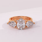 Solid gold pear moissanite wrap ring enhancer with twin pear shaped stones