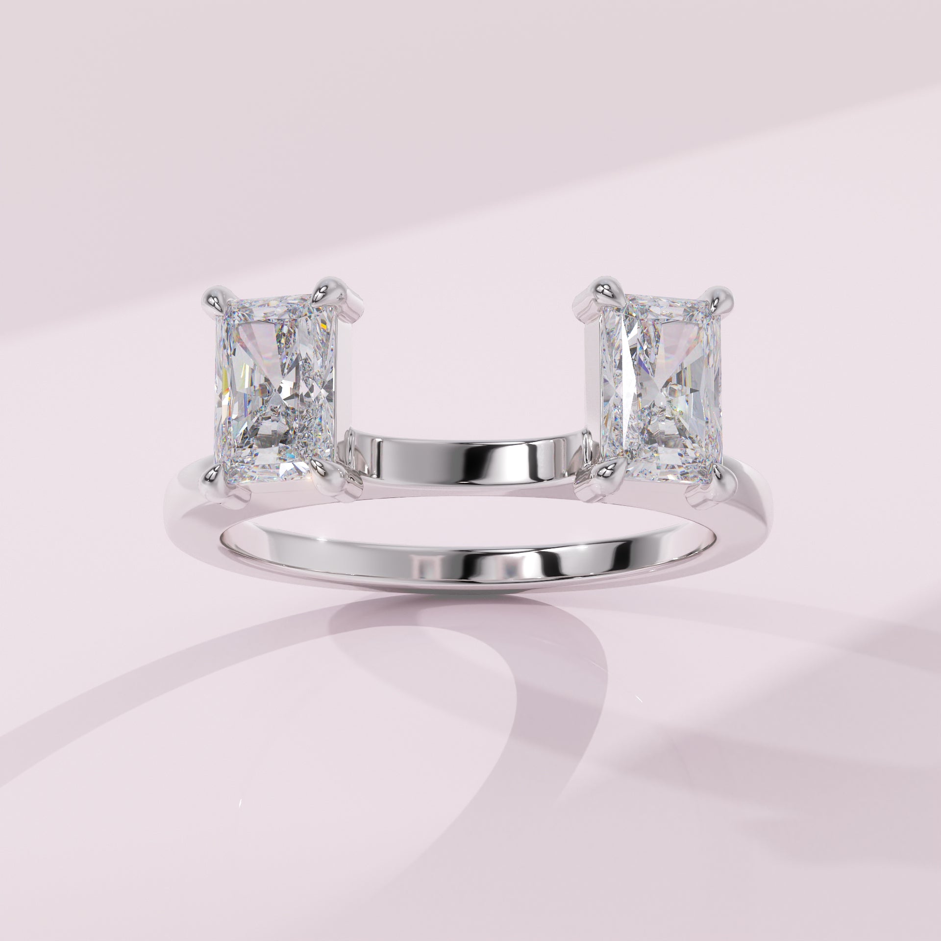 Solid gold radiant moissanite wedding ring guard band for engagement rings
