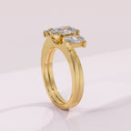 Solid gold twin elongated cushion diamond contour wedding band with open design
