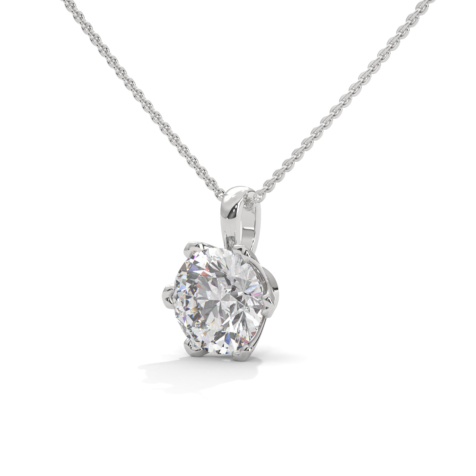 Round Cut Lab Grown Diamond Solitaire pendant with 6 Prong Setting, Pendant with chain