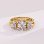 Twin elongated cushion cut moissanite guard ring in yellow white or rose gold