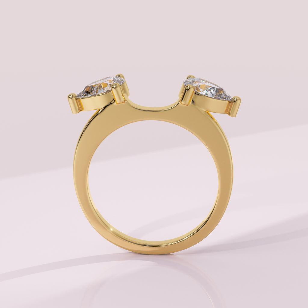 Twin pear cut moissanite contour wedding band with elegant open wrap design