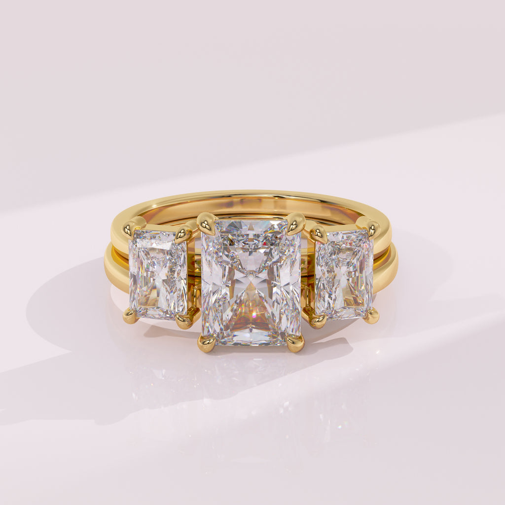 Twin radiant moissanite contour wedding band designed for solitaire engagement rings