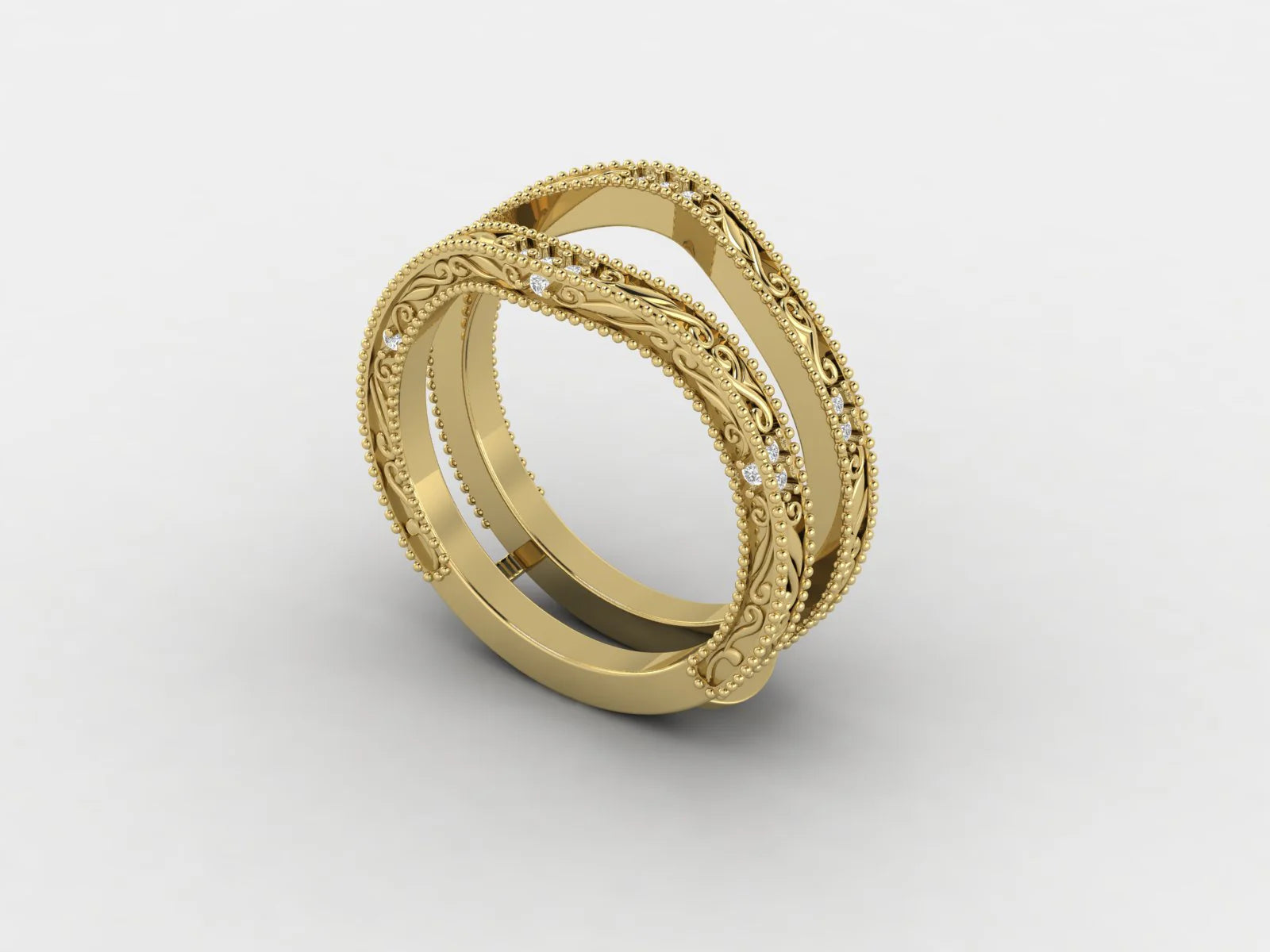 Vintage_Gold_Moissanite_Stacking_Band_with_Filigree_Design_in_gold