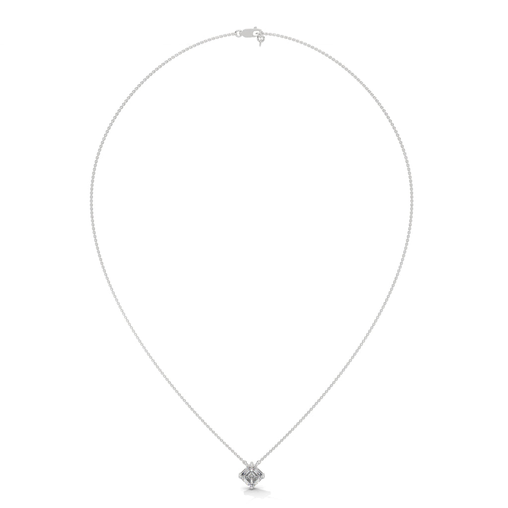 White Gold Asscher Cut Diamond Pendant with Button Prongs