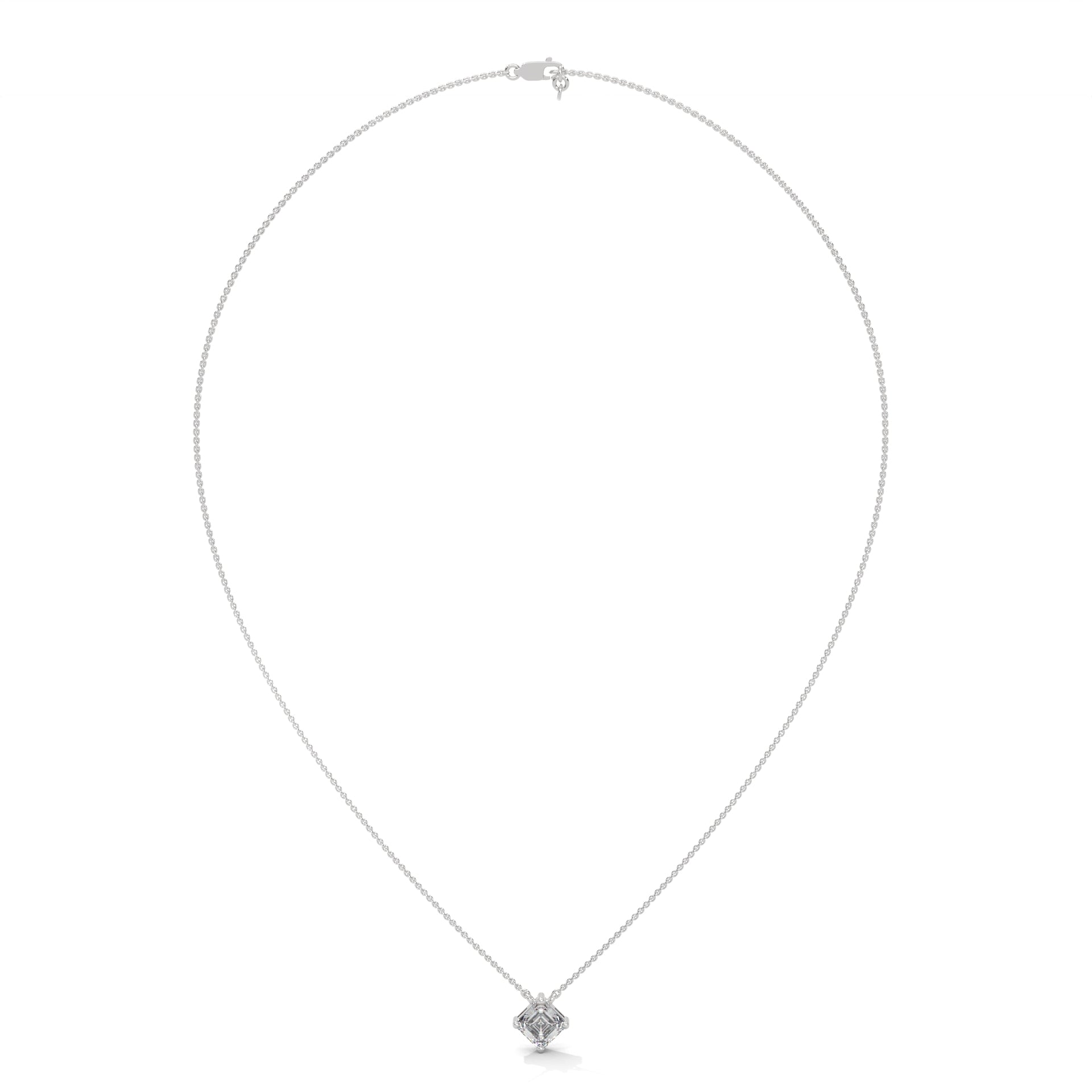 White Gold Asscher Cut Diamond Pendant with Button Prongs