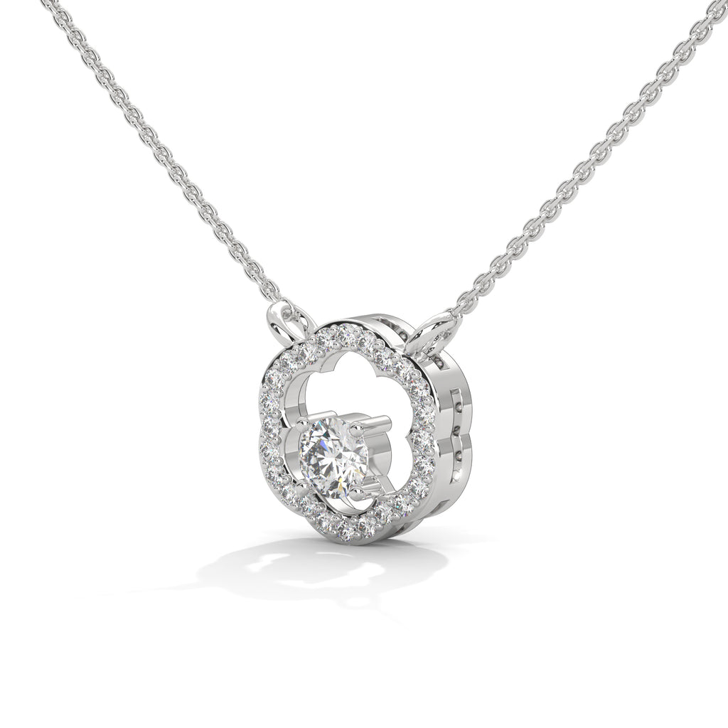 White Gold Floral Diamond Pendant with Halo Setting