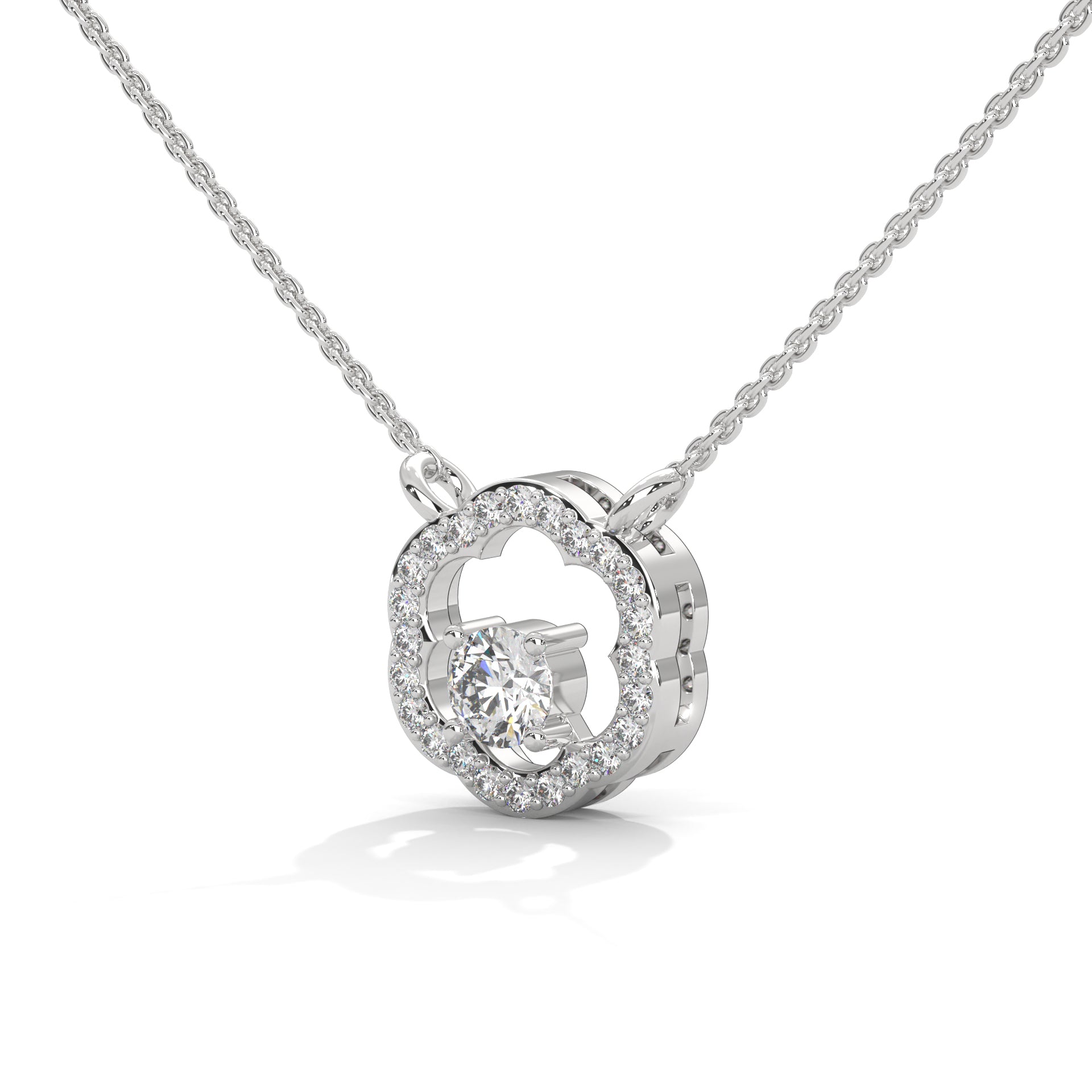 White Gold Floral Diamond Pendant with Halo Setting