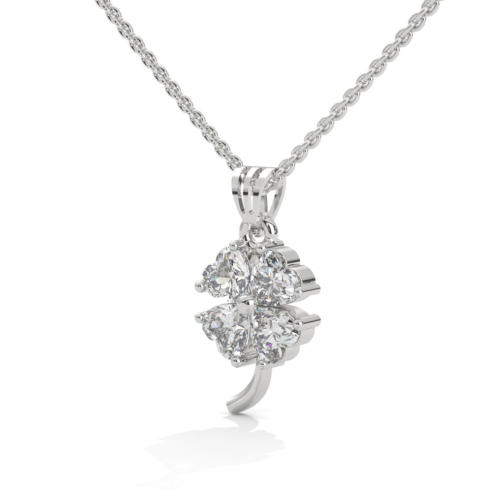 White Gold Four Heart Shaped Diamond Pendant with Button Prong
