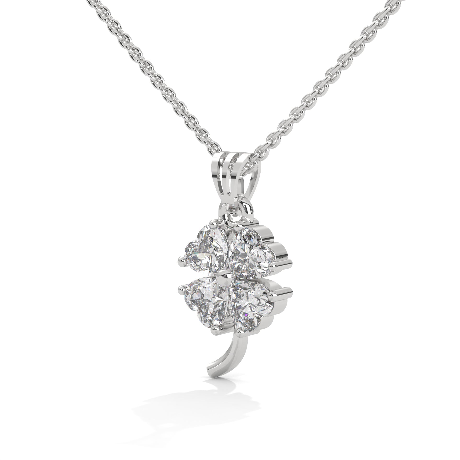 White Gold Four Heart Shaped Diamond Pendant with Button Prong