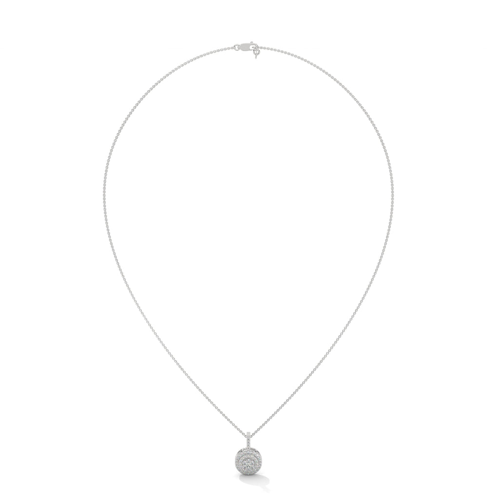 White Gold Round Diamond Flower Pendant Double Halo