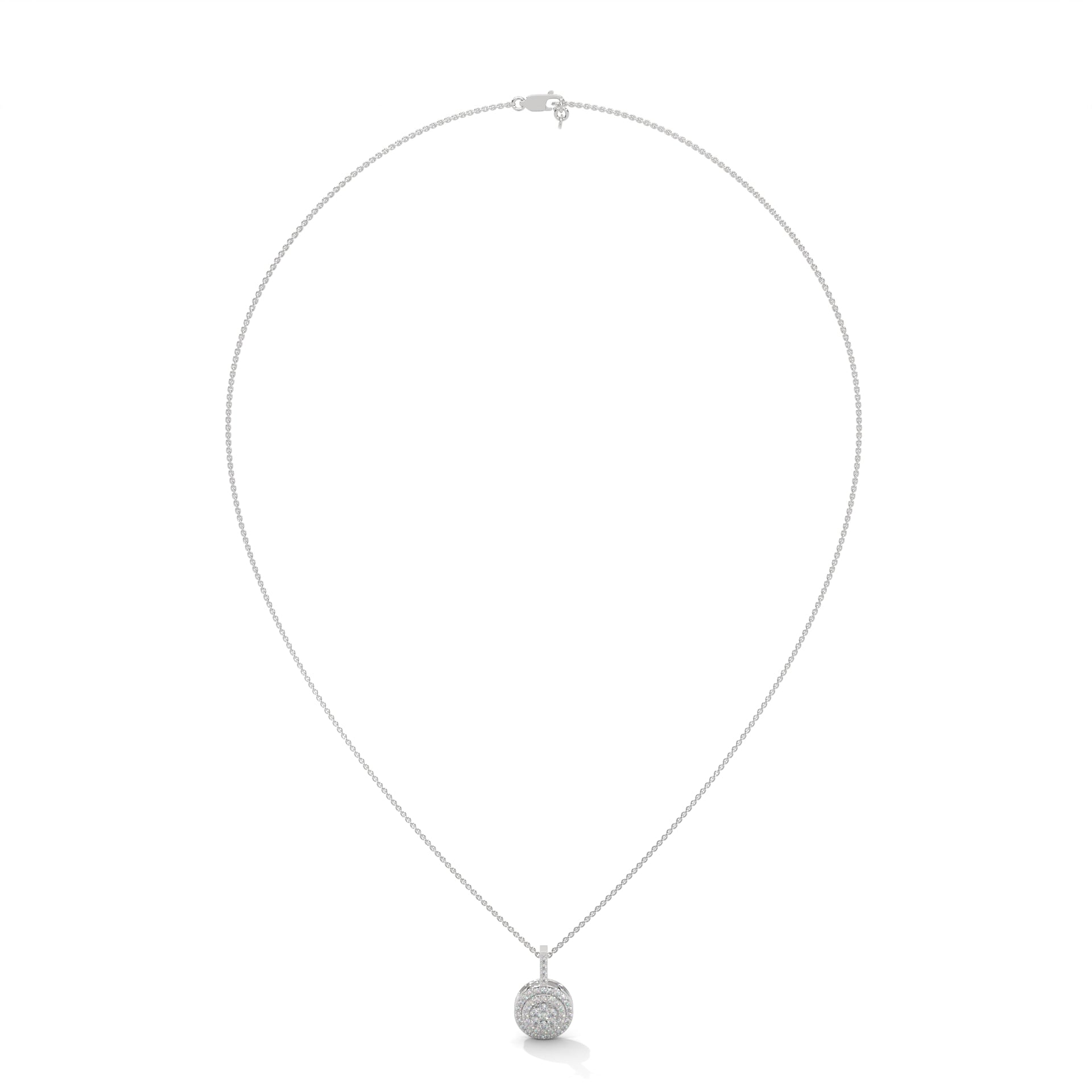 White Gold Round Diamond Flower Pendant Double Halo