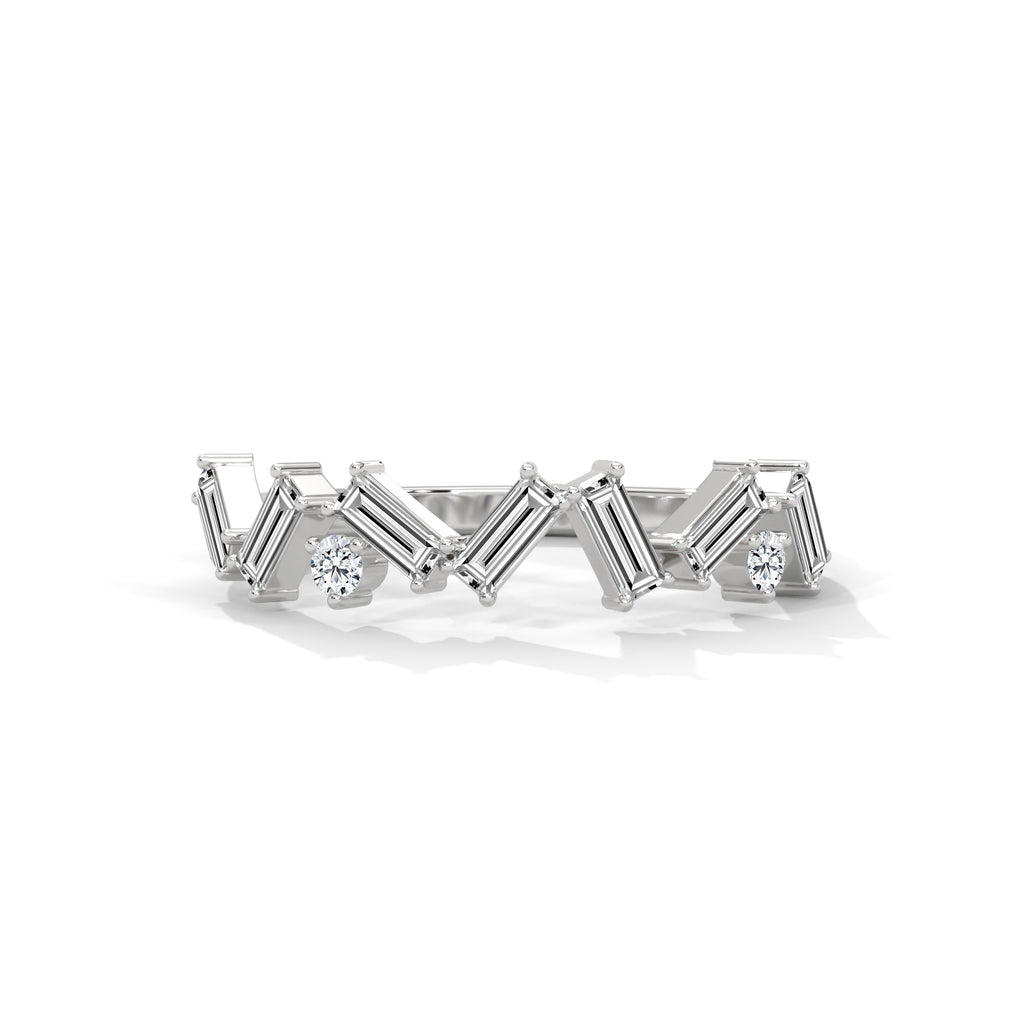 baguette zig zag half eternity wedding band in White Gold