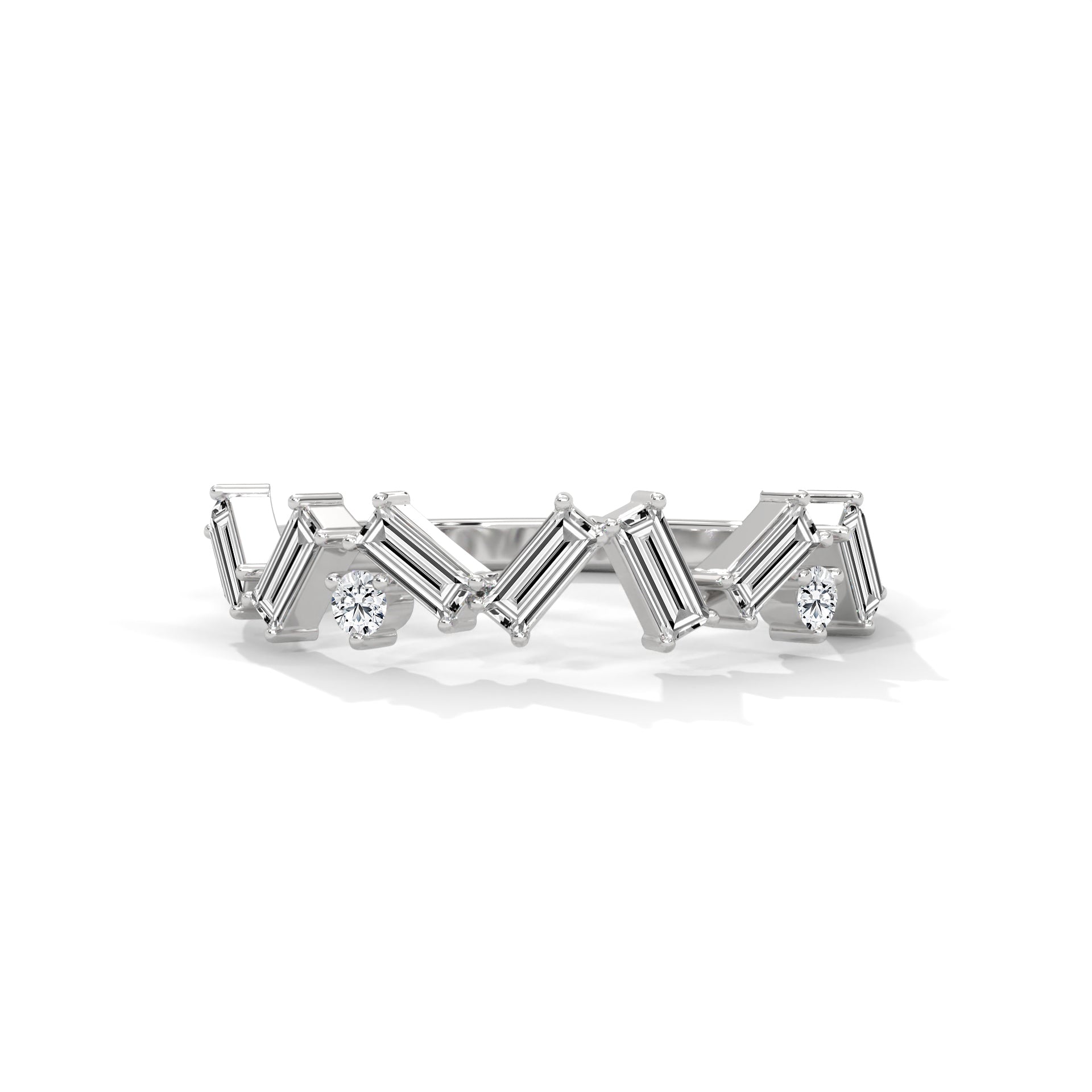 baguette zig zag half eternity wedding band in White Gold