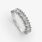 baguette and marquise moissanite band in 10K white gold