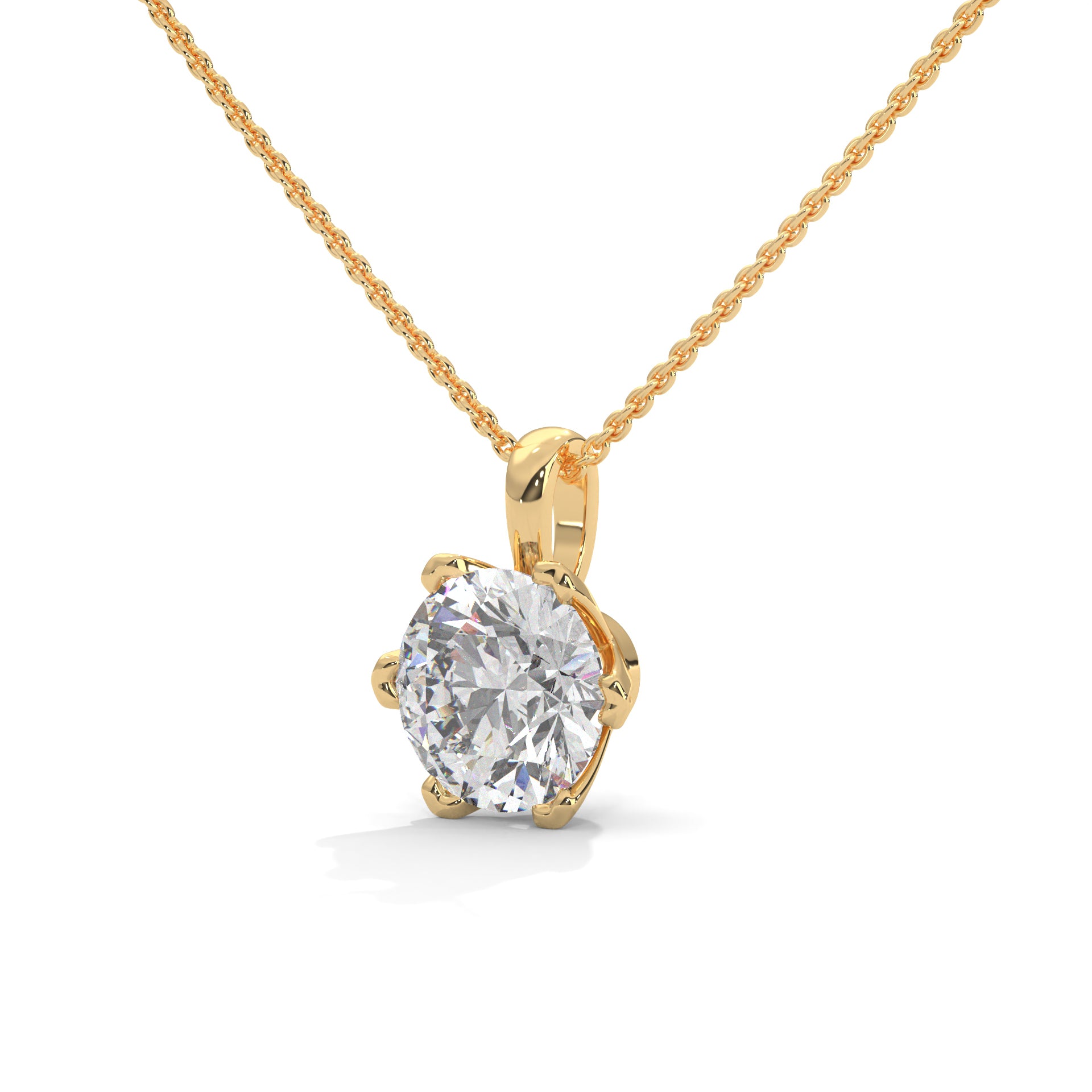 Round Cut Lab Grown Diamond Solitaire pendant with 6 Prong Setting, Pendant with chain
