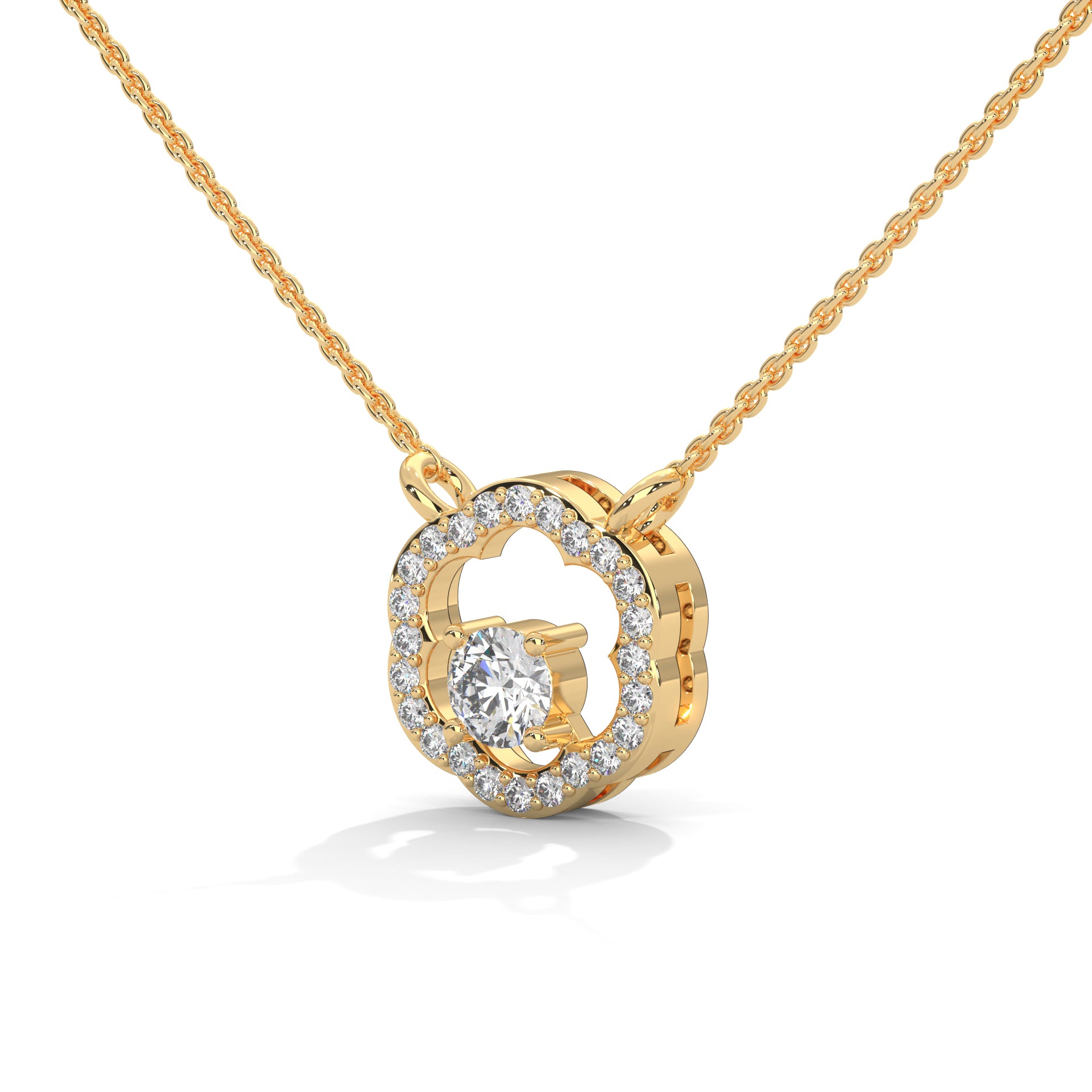 floral pattern pendent with halo setting