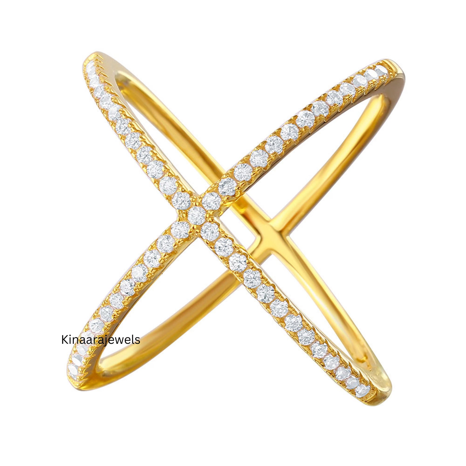 X Criss Cross Lab Diamond Ring, Lab Grown Diamond Ring Band 14K Yellow Gold Engagement Ring, Diamond Eternity Ring, Double Band Ring