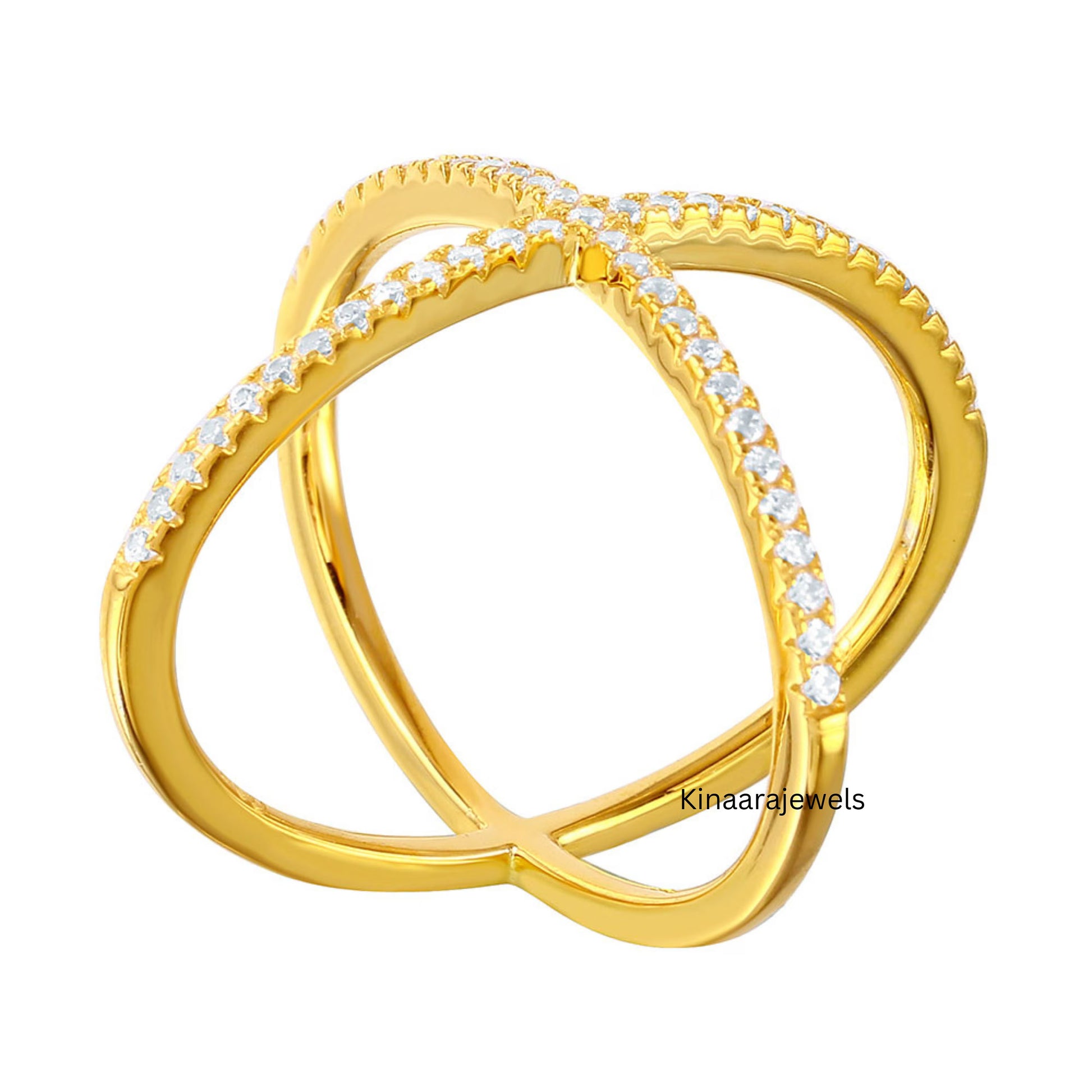 X Criss Cross Lab Diamond Ring, Lab Grown Diamond Ring Band 14K Yellow Gold Engagement Ring, Diamond Eternity Ring, Double Band Ring