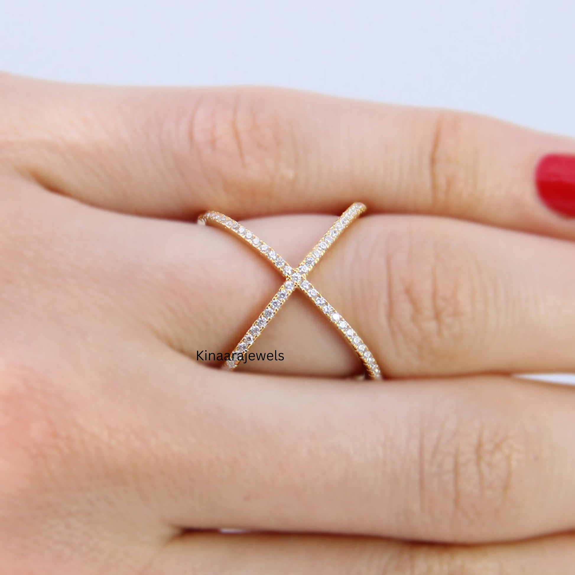 X Criss Cross Lab Diamond Ring, Lab Grown Diamond Ring Band 14K Yellow Gold Engagement Ring, Diamond Eternity Ring, Double Band Ring