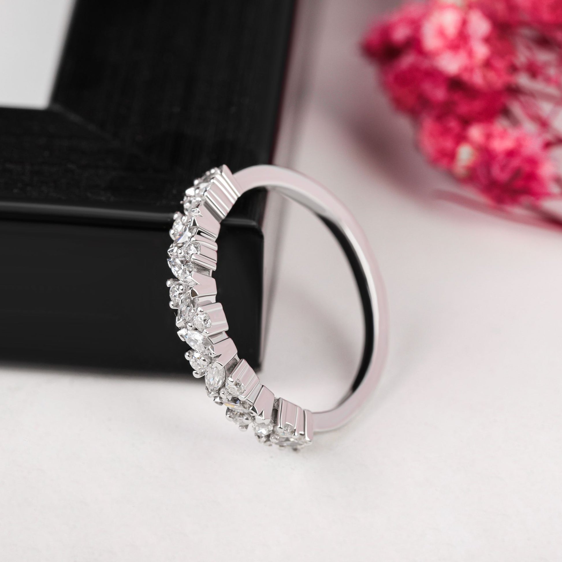 marquise cut moissanite wedding band