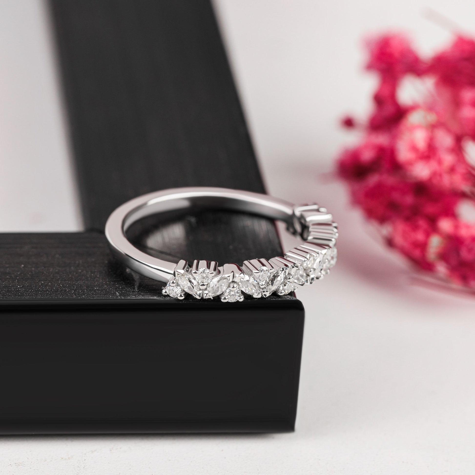 Marquise Cut Moissanite Half Eternity Wedding Band - Kinaara Jewels