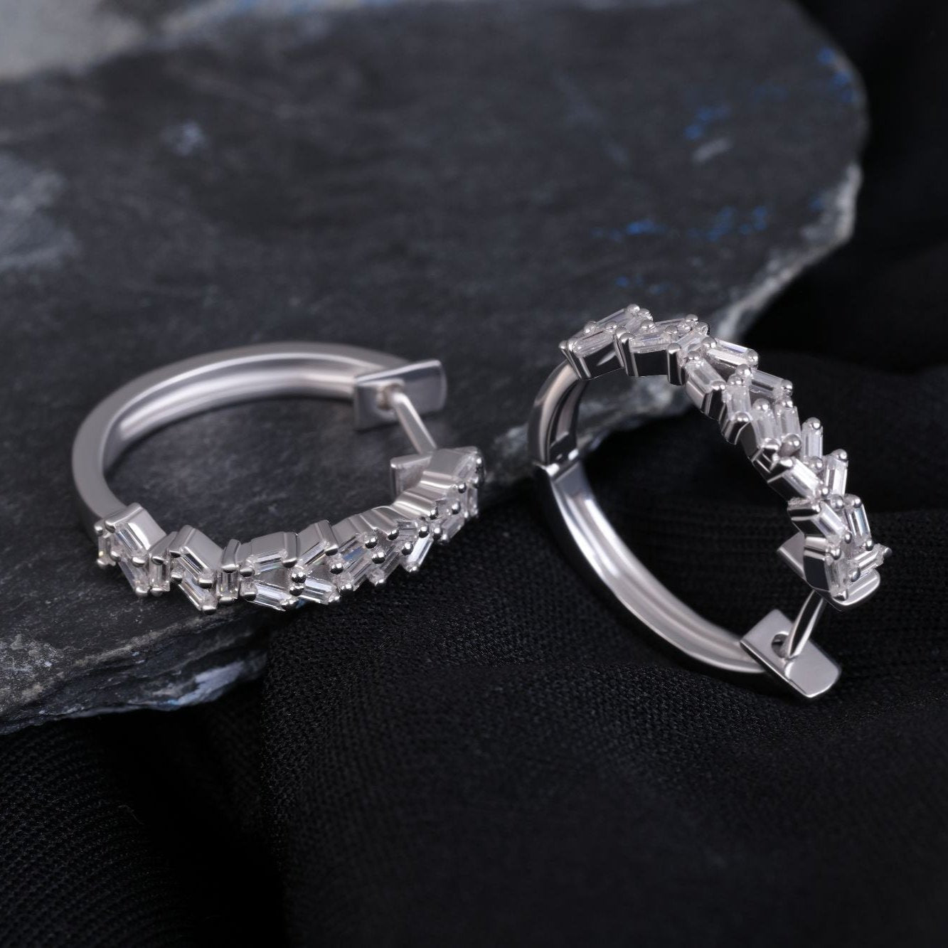 Baguette Diamond Cluster Huggie Hoop Earrings - Kinaara Jewels