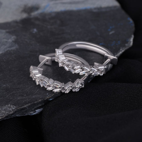 Baguette Cut Lab Grown Diamond Cluster Huggie Hoop Earrings