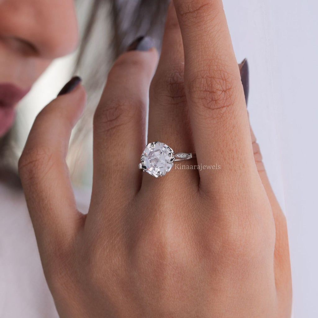 Asscher Cut Moissanite Engagement Ring - Kinaara Jewels3