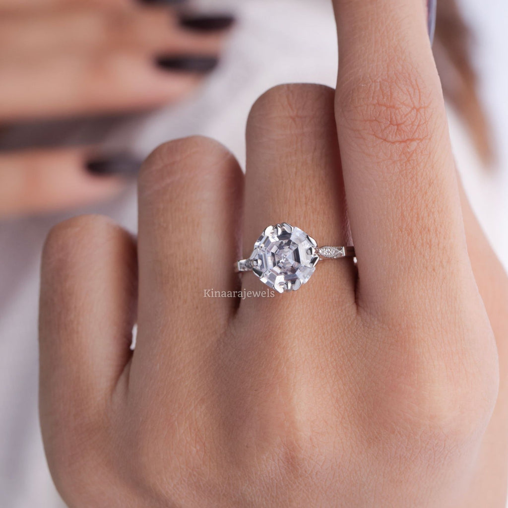 3 ct asscher cut moissanite engagement ring