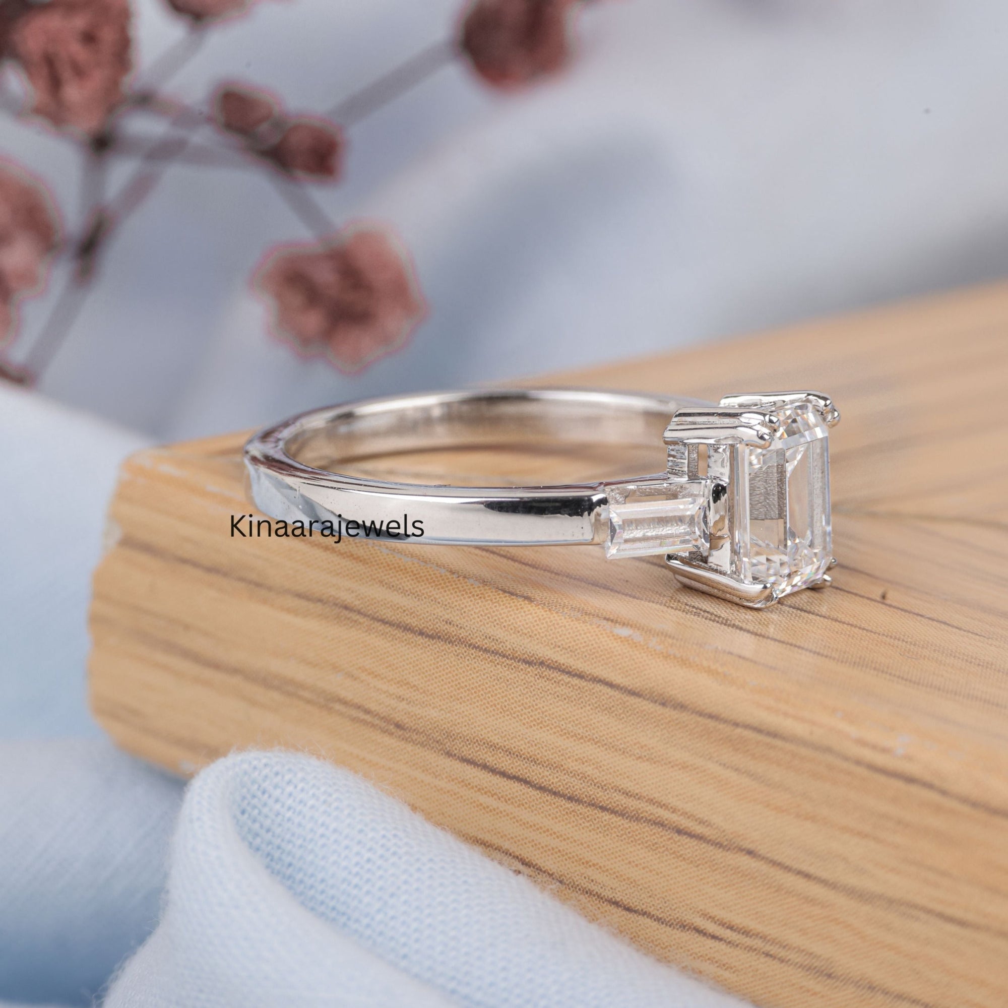 Emerald Cut Diamond Three Stone Engagement Ring - Kinaara Jewels