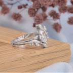 Vintage Oval Cut Diamond Leaf Bypass Engagement Ring - Kinaara Jewels