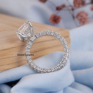 Emerald Cut Diamond Pave Set 14K White Gold Ring