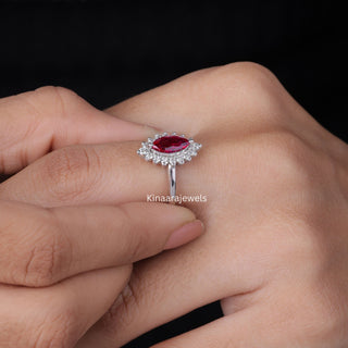 Vintage Marquise Cut Ruby Engagement Ring, ruby and diamond ring3