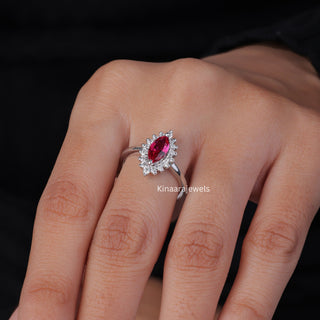 Vintage Marquise shaped Ruby Engagement Ring, ruby and diamond ring