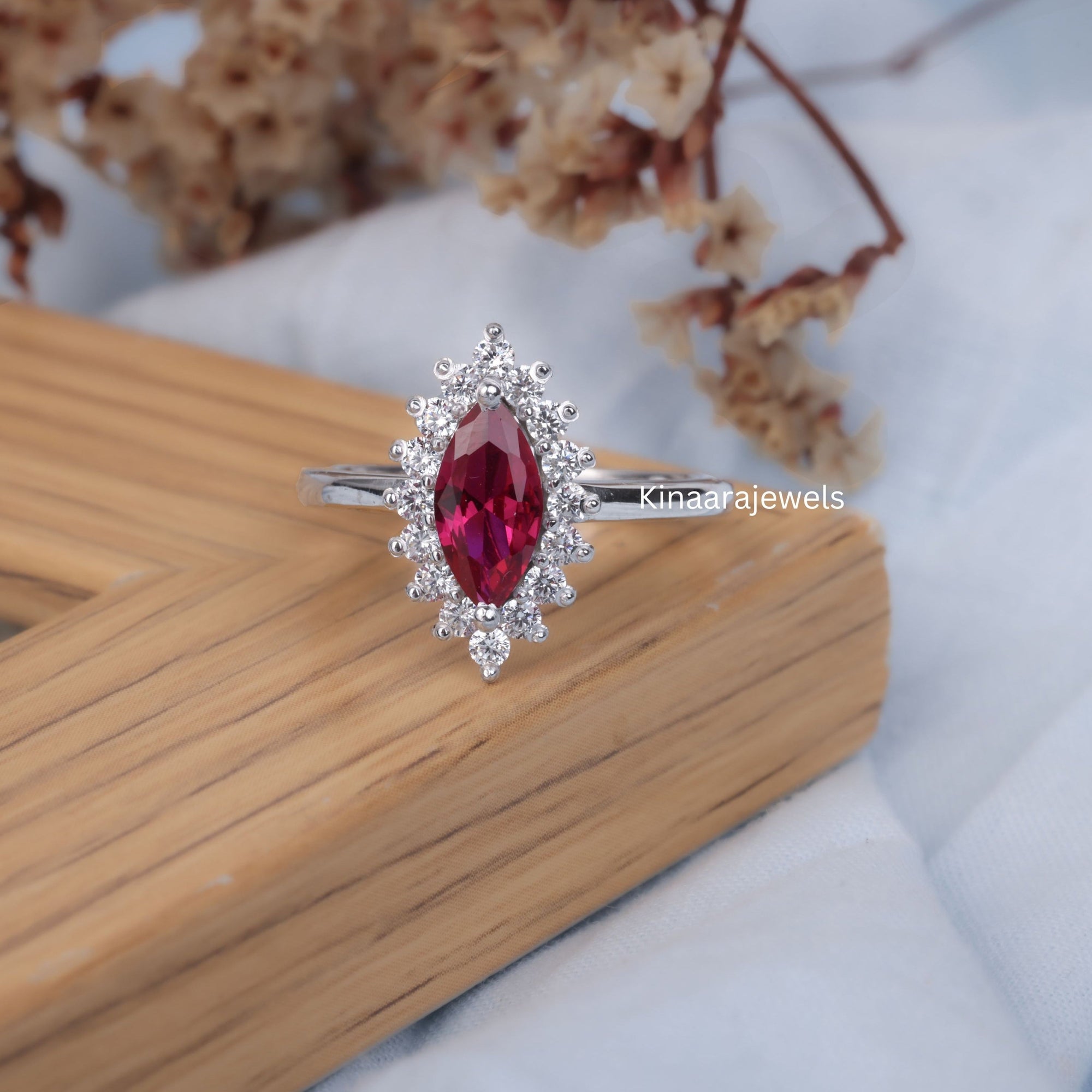 Vintage Marquise Cut Ruby Engagement Ring, ruby and diamond ring