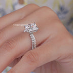 Emerald Cut Lab Grown Diamond Pave Set Ring 14K White Gold Ring for women11