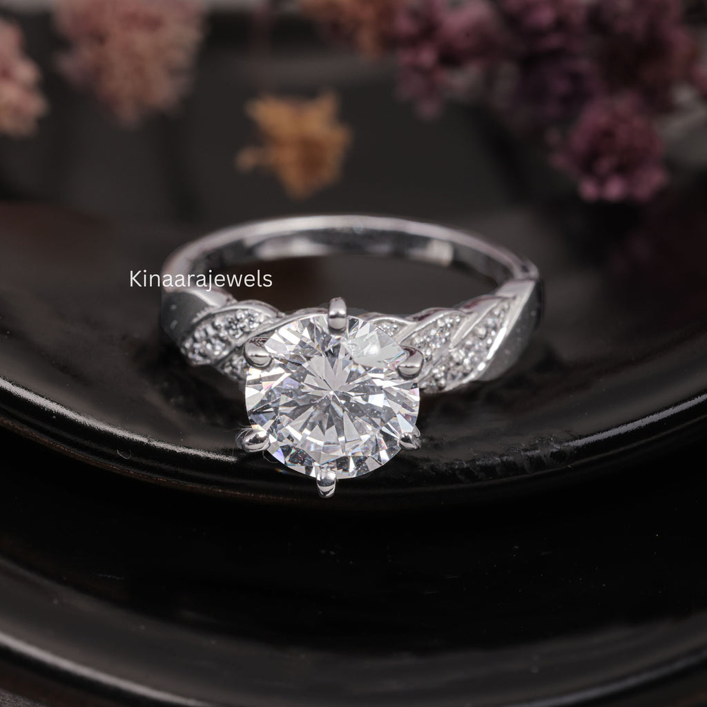 Round Cut Lab Grown Diamond Solitaire Engagement Ring, 14K White Gold Ring