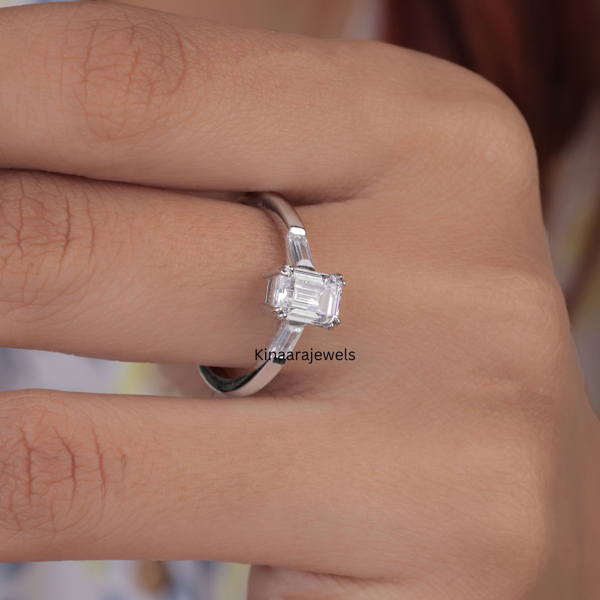 Emerald Cut Diamond Three Stone Engagement Ring