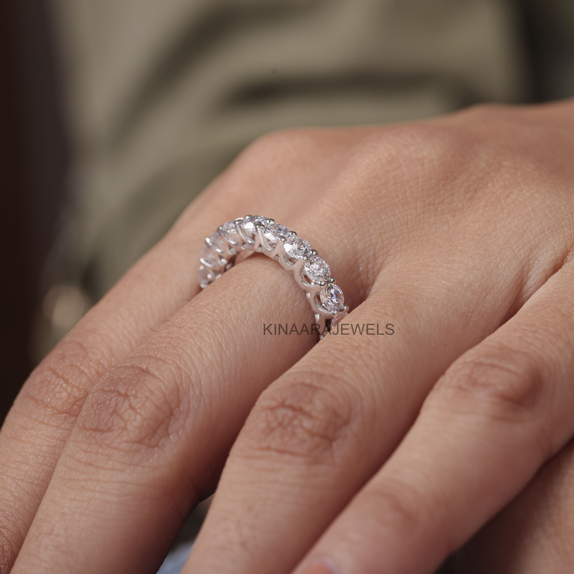 round cut lab grown diamond eternity rings