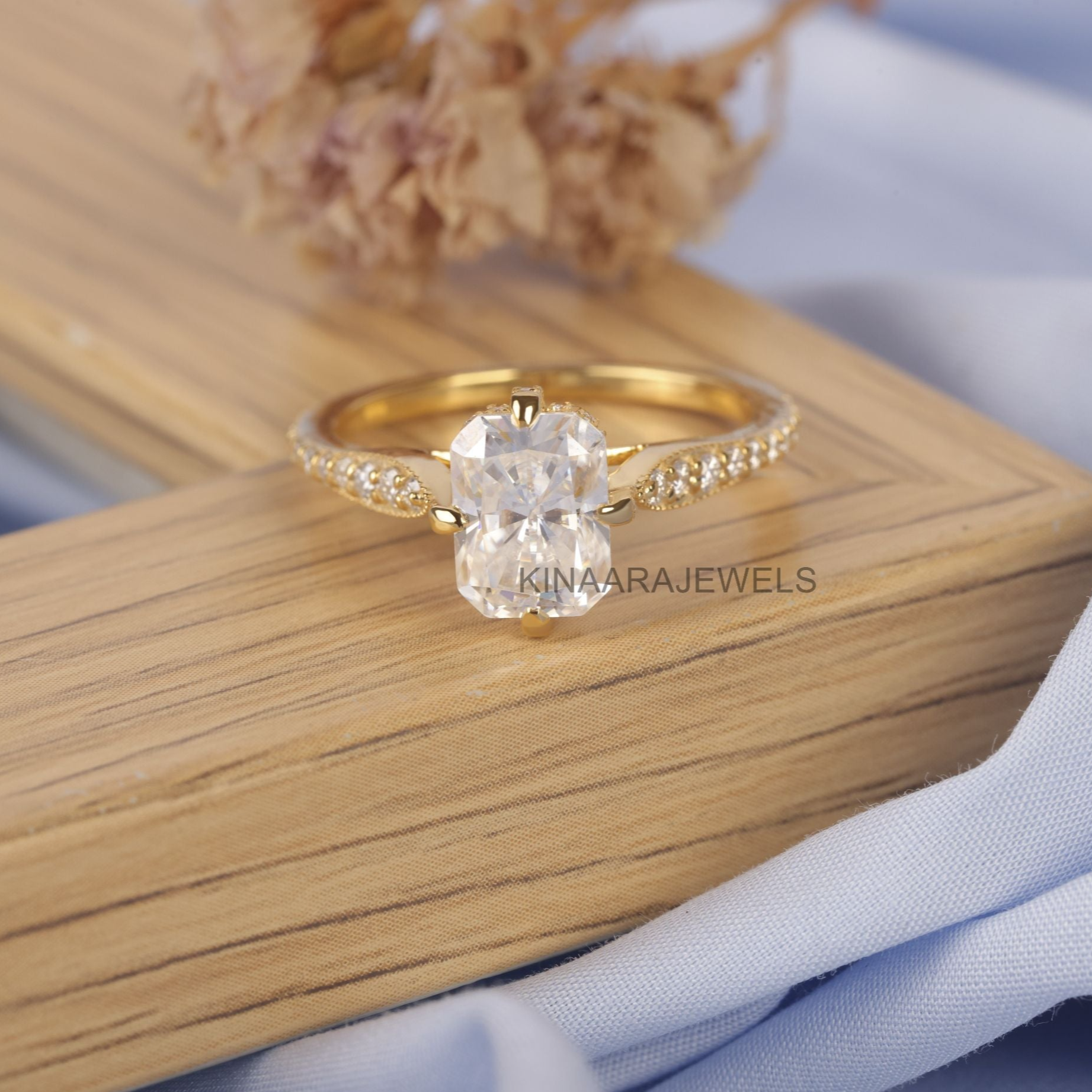 Radiant Cut Lab Grown Diamond Hidden Halo Engagement Ring			