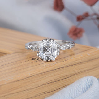 1.75 CT Asscher Cut Lab Created Diamond Antique Engagement Ring, vintage style diamond ring