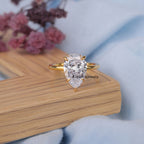 Pear Cut Lab Grown Diamond Hidden Halo Engagement Ring