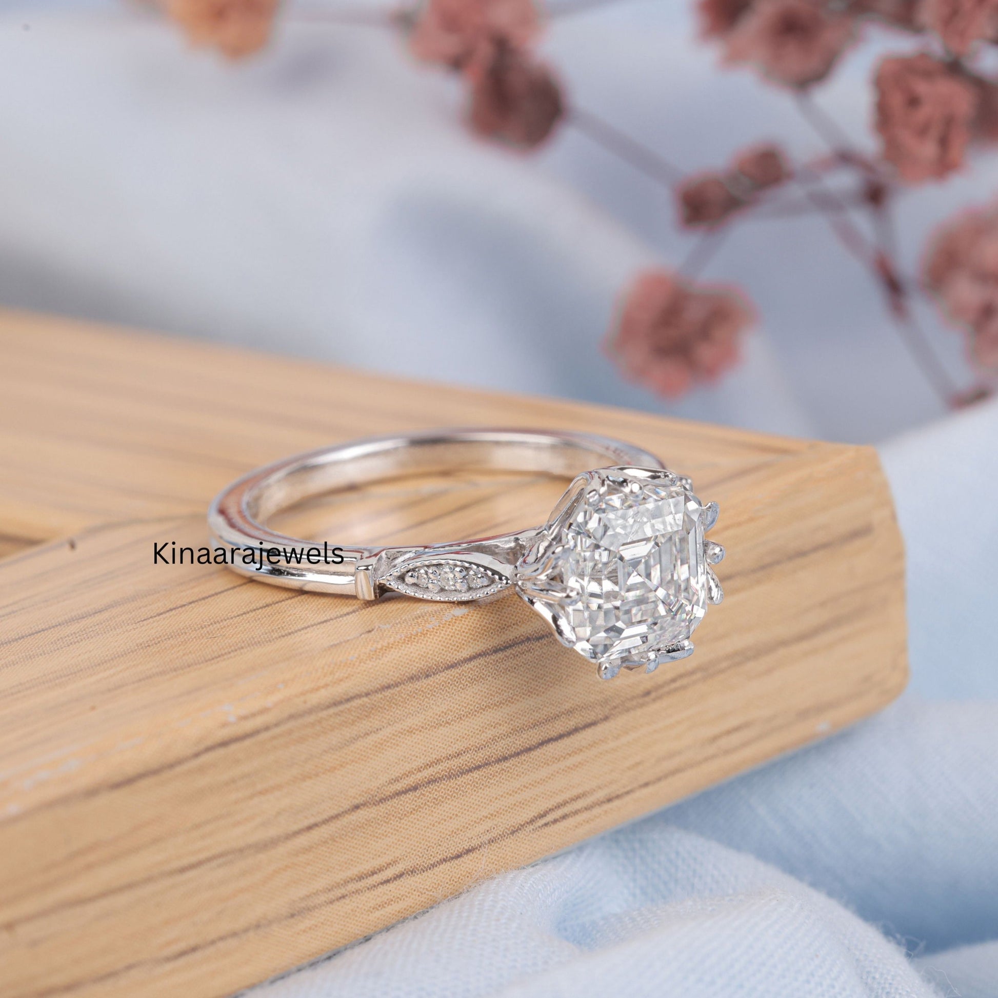 asscher cut lab grown diamond ring