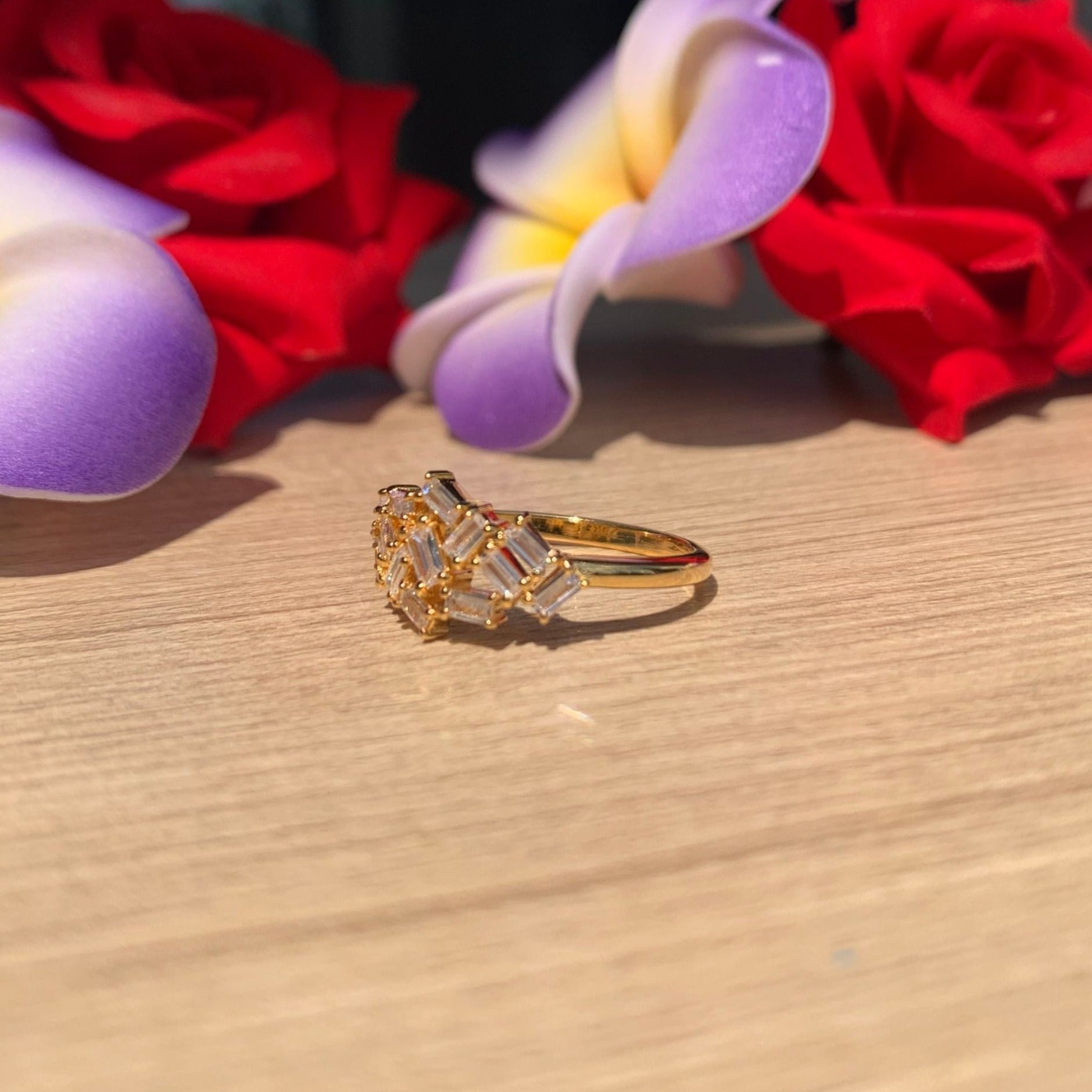 14K Gold Baguette Diamond Cluster Wedding Ring - Kinaara Jewels