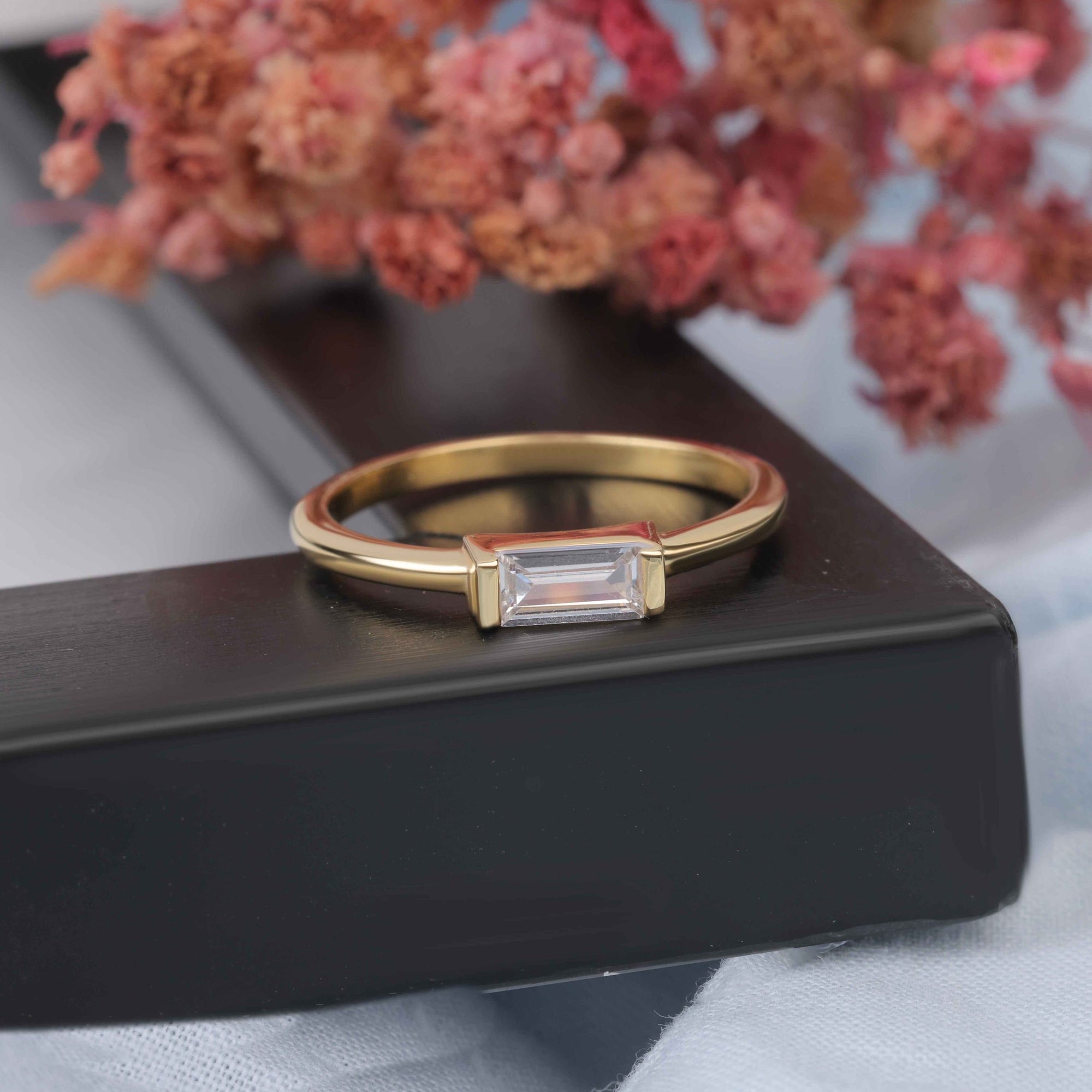 Baguette Cut Moissanite Solitaire Engagement Ring