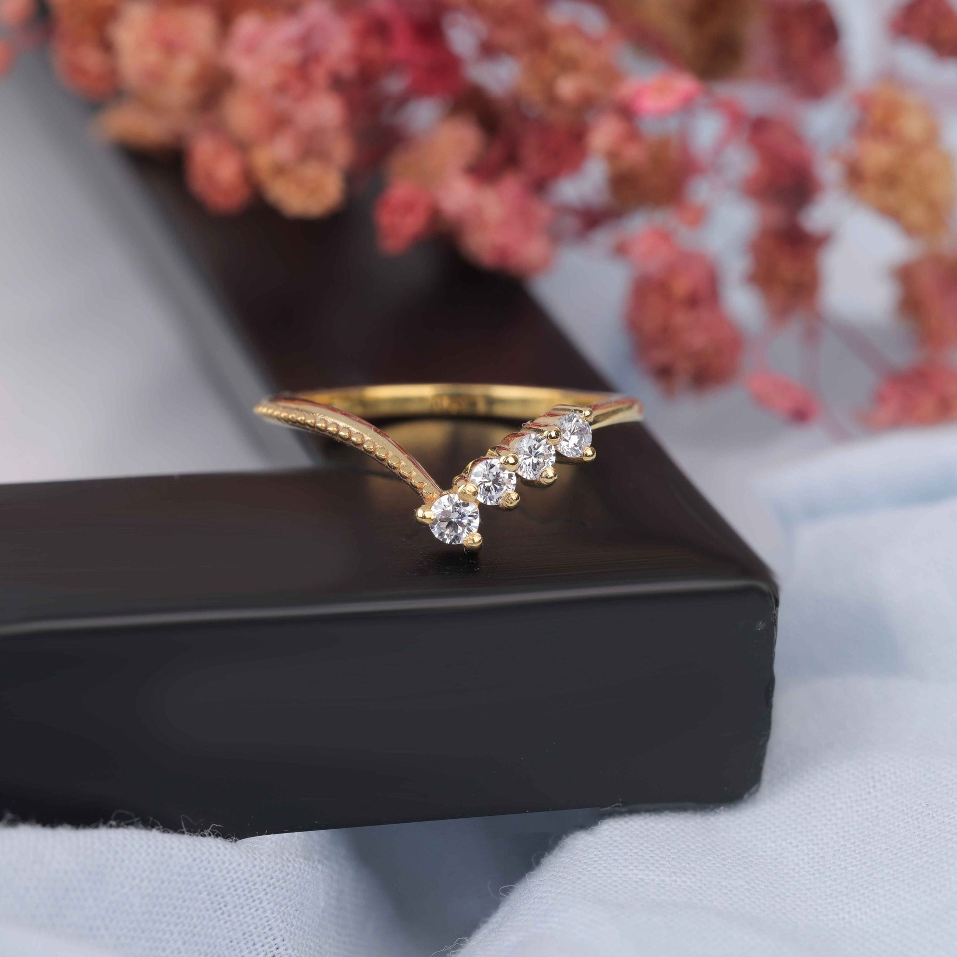 V Shape Moissanite Wedding Band Gift For Her