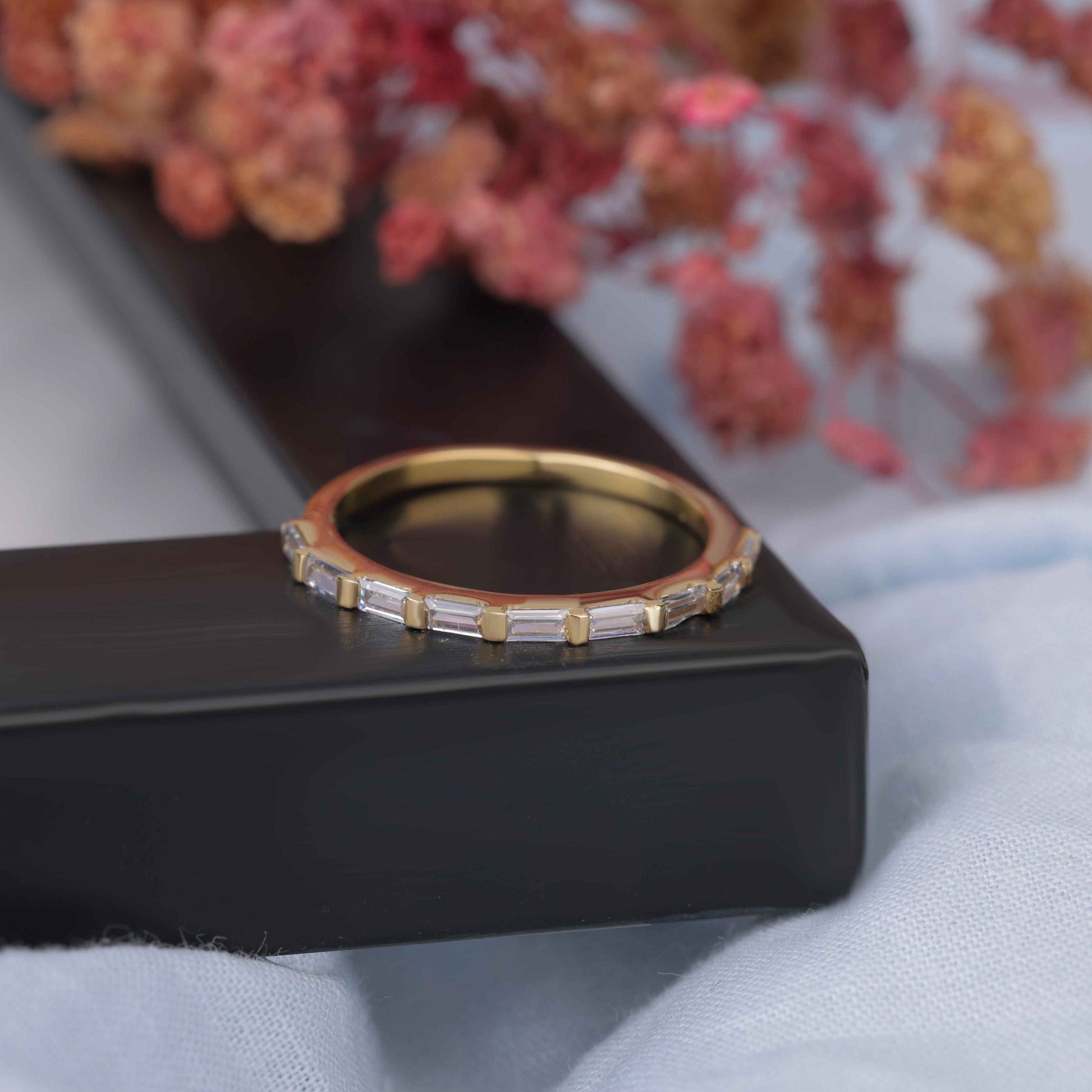 Baguette Moissanite Bar Set Half Eternity Band in Gold