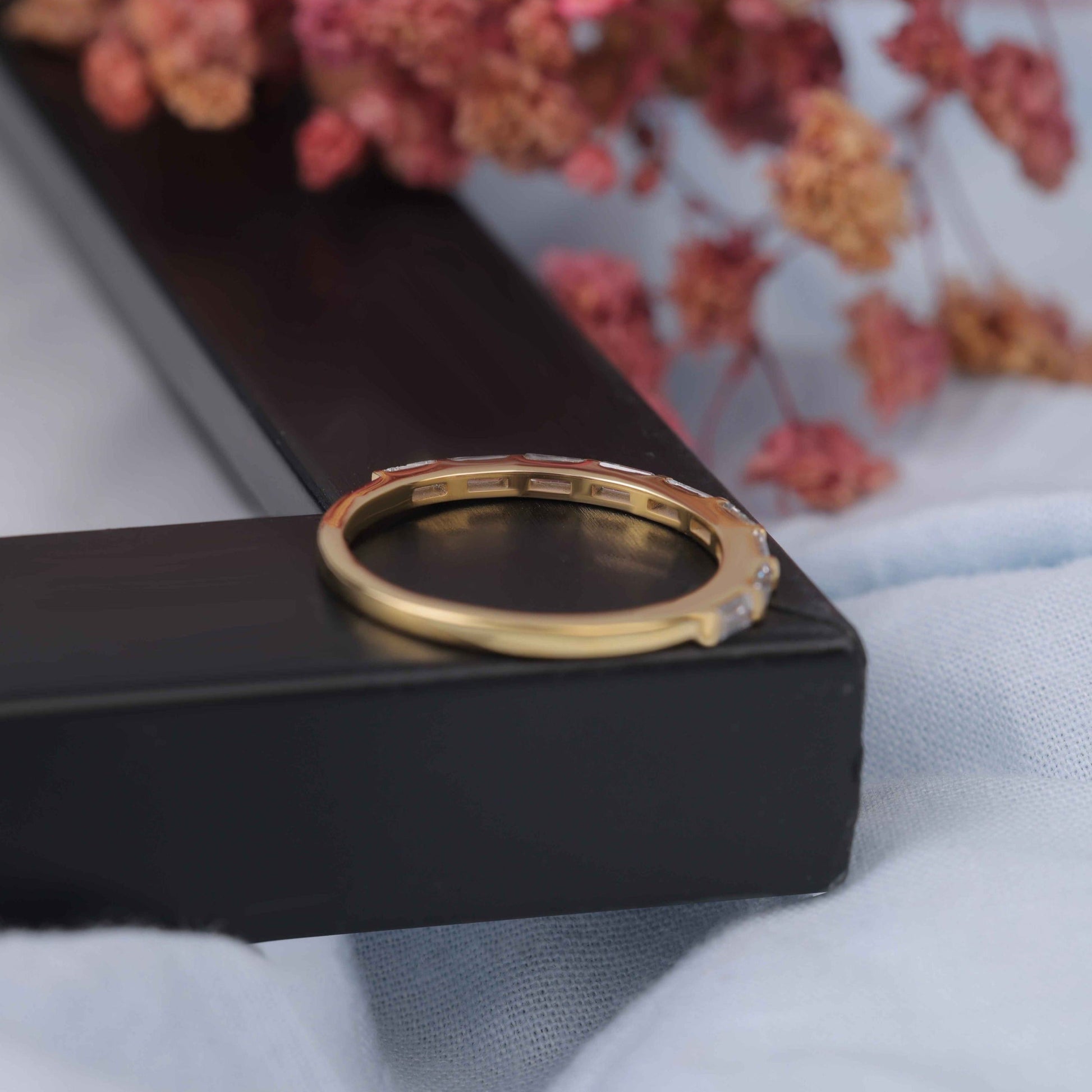 Baguette Moissanite Bar Set Half Eternity Band in Gold - Kinaara Jewels